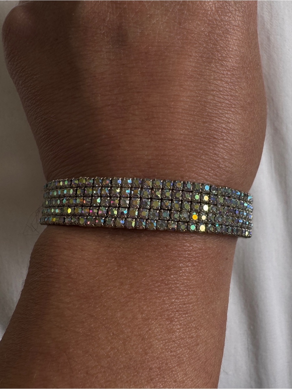 Iridescent Multi-Row Rhinestone Bracelet